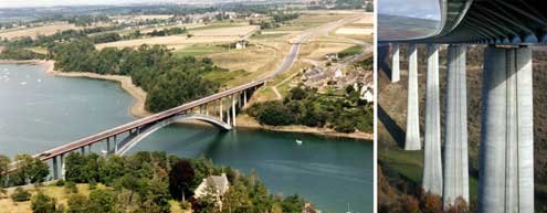 Le pont Chateaubriand (1995) sur la déviation de La Roche-Bernard sur la Vilaine et le viaduc de Verrières sur l'A75