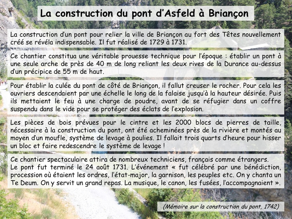Pont Asfeld à Briancon : mémoire sur la construction